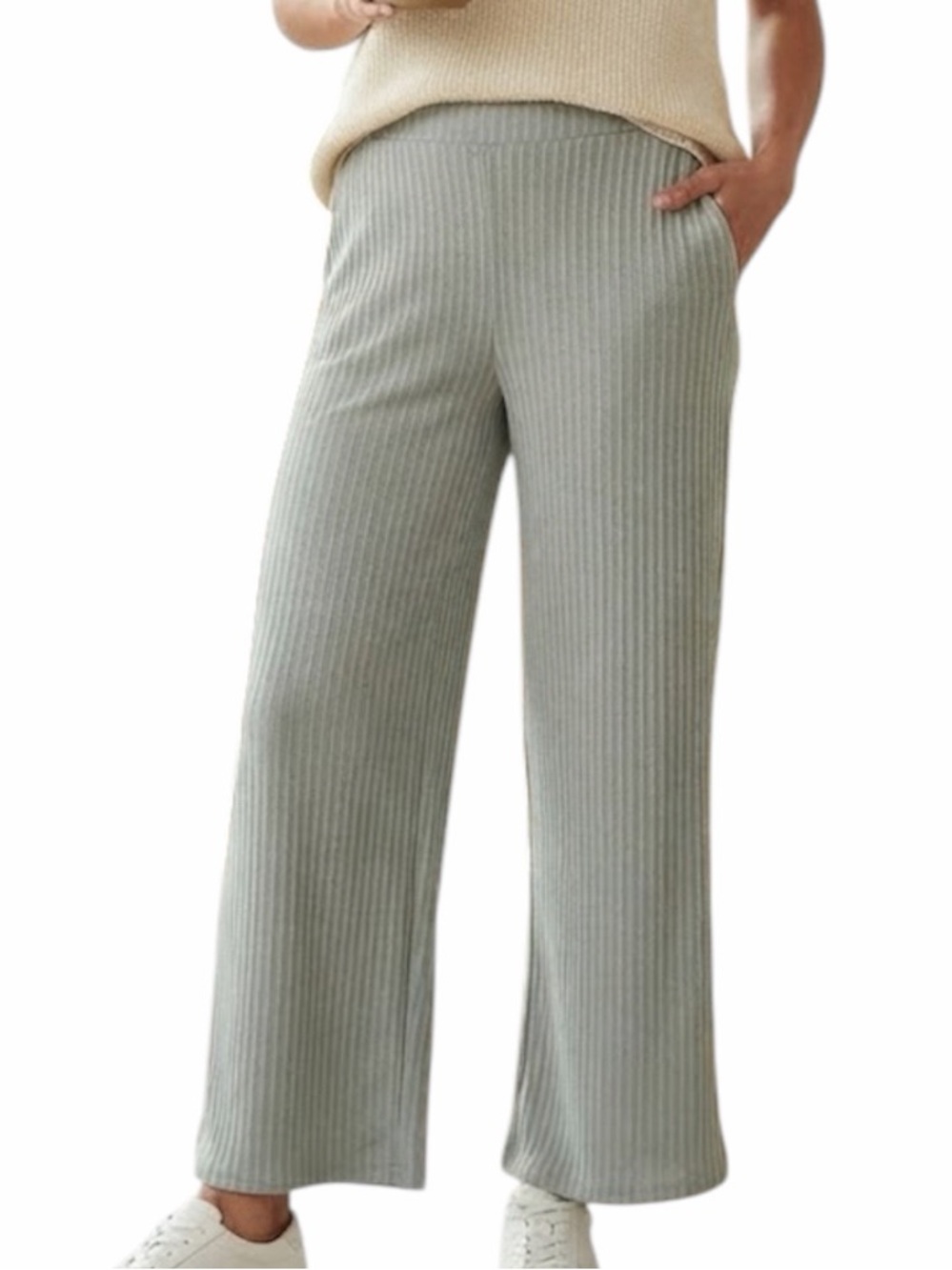 HM PLUS DIVIDED Sage Green Ribbed Flare Pants Lounge Y2K XXL